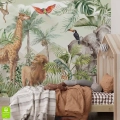 Dekoracyjna tapeta ścienna z motywem tropikalnej dżungli i egzotycznych zwierząt – fototapeta na wymiar do przedszkola lub pokoju zabaw