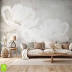 Fototapeta na wymiar florystyczna z dużymi kwiatami na teksturowym, szarobeżowym tle