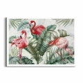 plakat-biala-ramka-przod-flamingi-w-zielonych-lisciach.webp