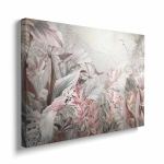Obraz na płótnie - Pastelowa Tropikalna Dżungla z Egzotycznymi Liśćmi i Ptakami, Styl Boho, Do Salonu lub Sypialni