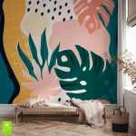 Fototapeta na wymiar tropikalne liście w pastelowych kolorach – nowoczesna tapeta ścienna do salonu, sypialni 