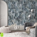 Tapeta na wymiar z wzorem liści w odcieniach szarości i granatu w eleganckim salonie