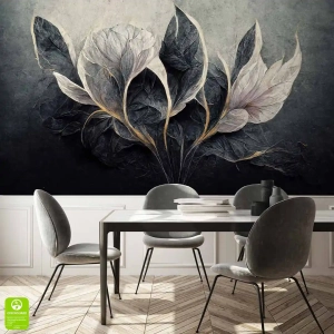 Fototapeta na wymiar - Kwiaty i liście w ciemnych barwach – elegancka tapeta ścienna