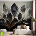 Fototapeta do salonu przedstawiająca abstrakcyjny rozkwitający kwiat w ciemnych barwach, idealna do eleganckich wnętrz