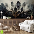 Elegancka tapeta ścienna z motywem kwiatów w ciemnych kolorach, doskonała do stylowych wnętrz