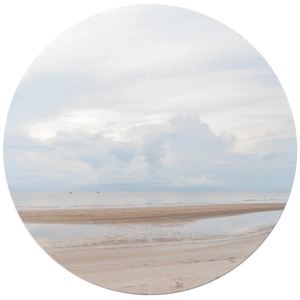 Fototapeta okrągła - Pejzaż Plaży z Morzem, Piaskiem i Chmurami, Minimalistyczny Krajobraz do Salonu lub Sypialni