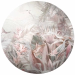 Fototapeta okrągła - Pastelowa Tropikalna Dżungla z Egzotycznymi Liśćmi i Ptakami I, Styl Boho, Do Salonu lub Sypialni