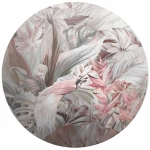 Fototapeta okrągła - Pastelowa Tropikalna Dżungla z Egzotycznymi Liśćmi i Ptakami II, Styl Boho, Do Salonu lub Sypialni