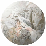 Fototapeta okrągła - Tropikalna Dżungla w Pastelach I – Egzotyczne Liście i Ptaki, Styl Boho, Do Sypialni lub Salonu