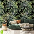 Tapeta ścienna Tropikalne Liście w aranżacji salonu z sofą
