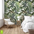 Tapeta ścienna Tropikalne Liście, aranżacja sypialni w stylu boho