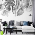 Tapeta ścienna Szkicowane Liście i Kwiaty w nowoczesnym salonie