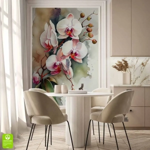 Fototapeta na wymiar: Białe Storczyki – Malowane Orchidee, Efekt Malarski, Akwarela, Styl Nowoczesny do Salonu i Jadalni