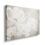 Obraz na płótnie -  Z białymi kwiatami na teksturowym, szarobeżowym tle