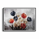 Plakat - Bukiet czerwonych, białych i granatowych tulipanów na tle w stylu vintage