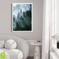 Plakat Las we mgle III biała ramka w pokoju