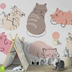 Fototapeta na wymiar do pokoju dziecka: Słodkie Zabawne Kociaki – Kolorowe koty i kłębki wełny, Nowoczesna Sypialnia dziewczynki i chłopca, Styl Skandynawski, Biała