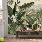 Fototapeta na wymiar – zielona dżungla tropikalna w stylu botanicznym, egzotyczna dekoracja ścienna do salonu lub gabinetu