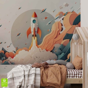 Fototapeta na wymiar „Start rakiety” – kosmiczna ilustracja do pokoju dziecka, kącika zabaw lub żłobka