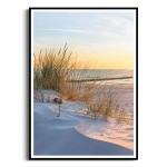 Plakat - Zachód słońca nad morzem II - pejzaż z wydmami i trawami w stylu skandynawskim i boho do salonu, sypialni lub łazienki