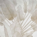 Fragment tapety ściennej do salonu z liśćmi w beżowej kolorystyce, prezentującej delikatny motyw liści bananowca na jasnym tle – elegancka dekoracja ścienna w stylu naturalnym i minimalistycznym.