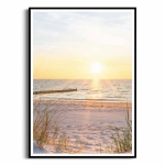 Plakat - Zachód słońca nad morzem III - pejzaż z wydmami i trawami w stylu skandynawskim i boho do salonu, sypialni lub łazienki