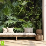 Fototapeta na wymiar Gęsta Dżungla, Zielone Liście Palmy 3D do Salonu i Sypialni