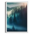 plakat-srebrna-ramka-przod-mglisty-las-w-gorach.webp