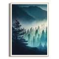 plakat-drewniana-ramka-przod-mglisty-las-w-gorach-II.webp