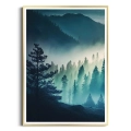 plakat-złota-ramka-przod-mglisty-las-w-gorach-II.webp