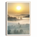 plakat-drewniana-ramka-przod-wschod-slonca-nad-lasem-we-mgle-II.webp
