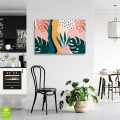 obraz-na-plotnie-tropikalne -liscie-w-pastelowych-kolorach-wnetrze.webp