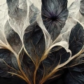 obraz-na-plotnie-kwiaty-i-liscie-w-ciemnych-barwach-II-fragment.webp