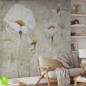  Fototapeta na Wymiar, Białe Kwiaty Vintage na Tle Betonu, Styl industrialny i Vintage