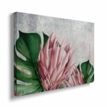 Obraz na płótnie - Botaniczny motyw z różowych kwiatów i tropikalnych liści do salonu, jadalni czy sypialni
