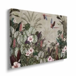 Obraz na płótnie - Tropikalny las – Papugi, koliber i kwiaty hibiskusa