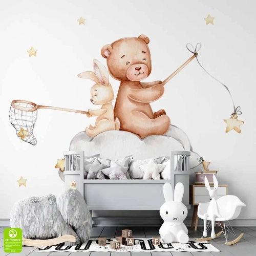fototapeta-dla-dzieci-na-wymiar-mis-i-królik-na-chmurce-gwiazdki-do-pokoju-dziecka-wnetrze2.webp
