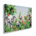 Obraz na płótnie - Akwarelowa Dżungla "Słodkie Zwierzęta Safari"
