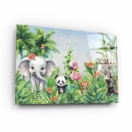 Obraz na szkle akrylowym - Akwarelowa Dżungla "Słodkie Zwierzęta Safari"