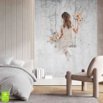 Fototapeta na wymiar - Dziewczyna z kwiatami na huśtawce