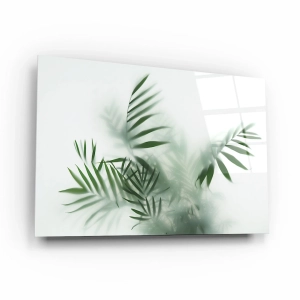 Obraz na szkle akrylowym - Liście palmy we mgle, Subtelny efekt 3D do salonu i sypialni