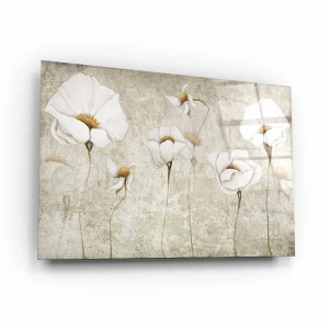 Obraz na szkle akrylowym - Białe kwiaty vintage na tle betonu, Styl industrialny i vintage