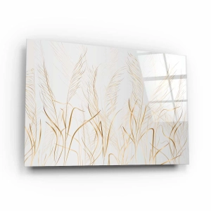 Obraz na szkle akrylowym - Delikatne złote trawy, Elegancki mural w stylu glamour do Salonu 