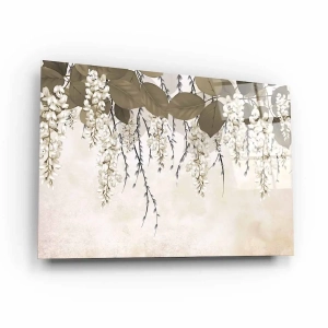 Obraz na szkle akrylowym - Wiszące kwiaty glicynii, brązowe liście do Salonu i Sypialni