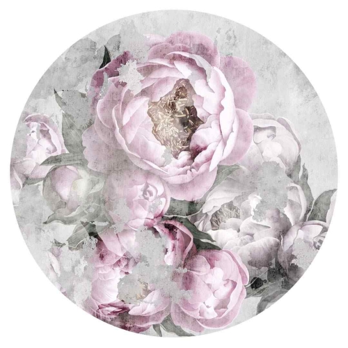 tapeta w kształcie koła w różowy kwiat piwonii