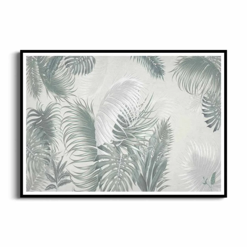 plakat-czarna-ramka-przod-egzotyczne- liscie-palmy-i-monstery-do-sypialni-salonu.webp