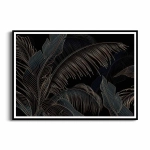 Plakat - Czarne tło i Złote Liście Tropikalne, Mural w Stylu Glamour i Art Deco