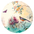 tapeta okrągła przedstawiająca kolorowy las z ptakami