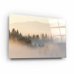 Obraz na szkle akrylowym - Zamglony las i góry