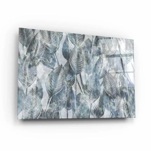 Obraz na szkle akrylowym - Liście w odcieniach granatu i szarości